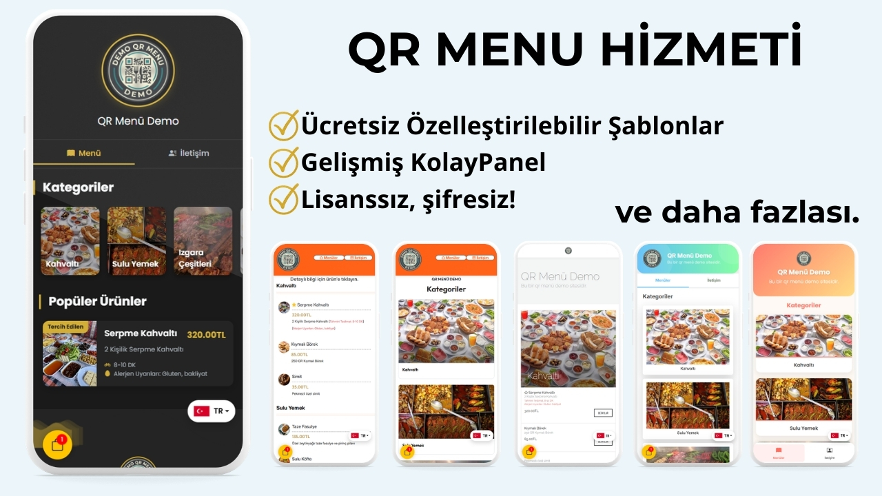 Ürün Restoran & Cafe Menü | Gelişmiş QR Menü Hizmeti | Kolay Panel
